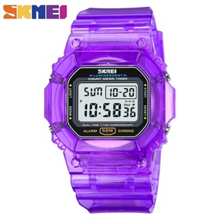 Skmei นาฬิกาข้อมือแฟชั่น สีสันสดใส สร้างสรรค์ ครึ่งวงใส กีฬา กันน้ํา ดีไซน์น่ารัก