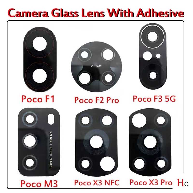 กระจกกล้องสําหรับ Xiaomi Poco X3 NFC Poco M3 X3 Pro GT Poco F3 5G ด้านหลังกล้องเลนส์แก้วกาวกาว