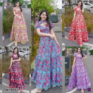 TT18093 เดรสยาว แขนบอลลูน พิมพ์ลายดอกไม้  Long dress, balloon sleeves, floral print..