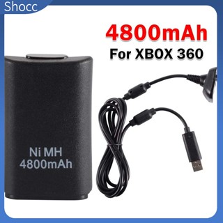 Shocc 2 in 1 ชุดสายชาร์จแบตเตอรี่ USB สีดํา สําหรับคอนโทรลเลอร์ไร้สาย XBOX 360