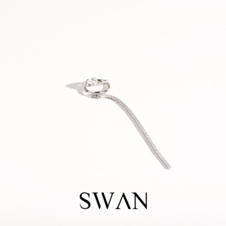 SWAN - Pear Diamond Chain Cuff ต่างหูเงินแท้หนีบ ไม่ต้องเจาะ ฝังเพชรคิวบิกเซอร์โคเนีย cubic zirconia