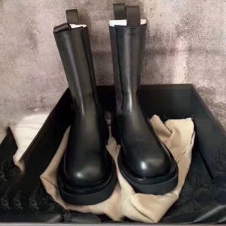 👢fashion boots👢รองเท้าเชลซี รองเท้าบู๊ทหนังนิ่มพื้นหนากลางสไตล์อังกฤษ รองเท้าบู๊ทมาร์ติน