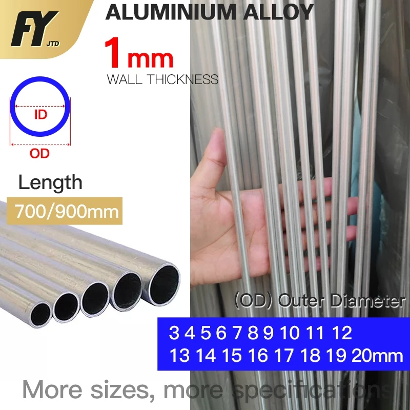 Fuyi ท่ออลูมิเนียม หนา 1 มม. ยาว 700/950 มม. เส้นผ่าศูนย์กลางด้านนอก 3 4 5 6 7 8 9 10 11 12 13 14 15 16 17 18 19 20 มม. คุณภาพสูง
