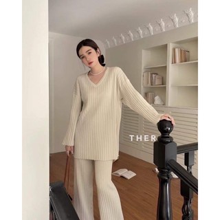 🌈🌿🌸🌼🌺🧡🤎🇰🇷 Knit V Top&amp;Long Pant Set