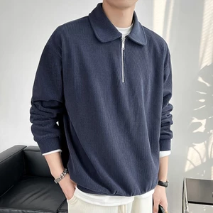 MNO.9 long-sleeved 8240 เสื้อแขนยาวคอปกมีซิป กันหนาว ผ้าลูกฟูก