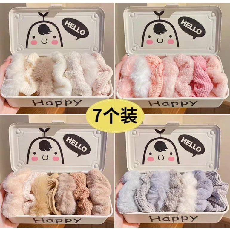ชุดยางรัดผมสไตล์เกาหลี ผ้ากำมะหยี่ ขนนิ่ม ชุด 7ชิ้น (พร้อมส่งจากไทย)