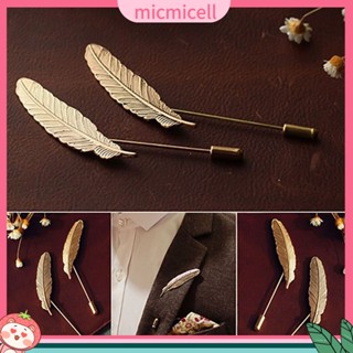 (micmicell) Men Retro Golden Leaf Feather Brooch Pins Collar Suit Stick Breastpin Lapel Pin