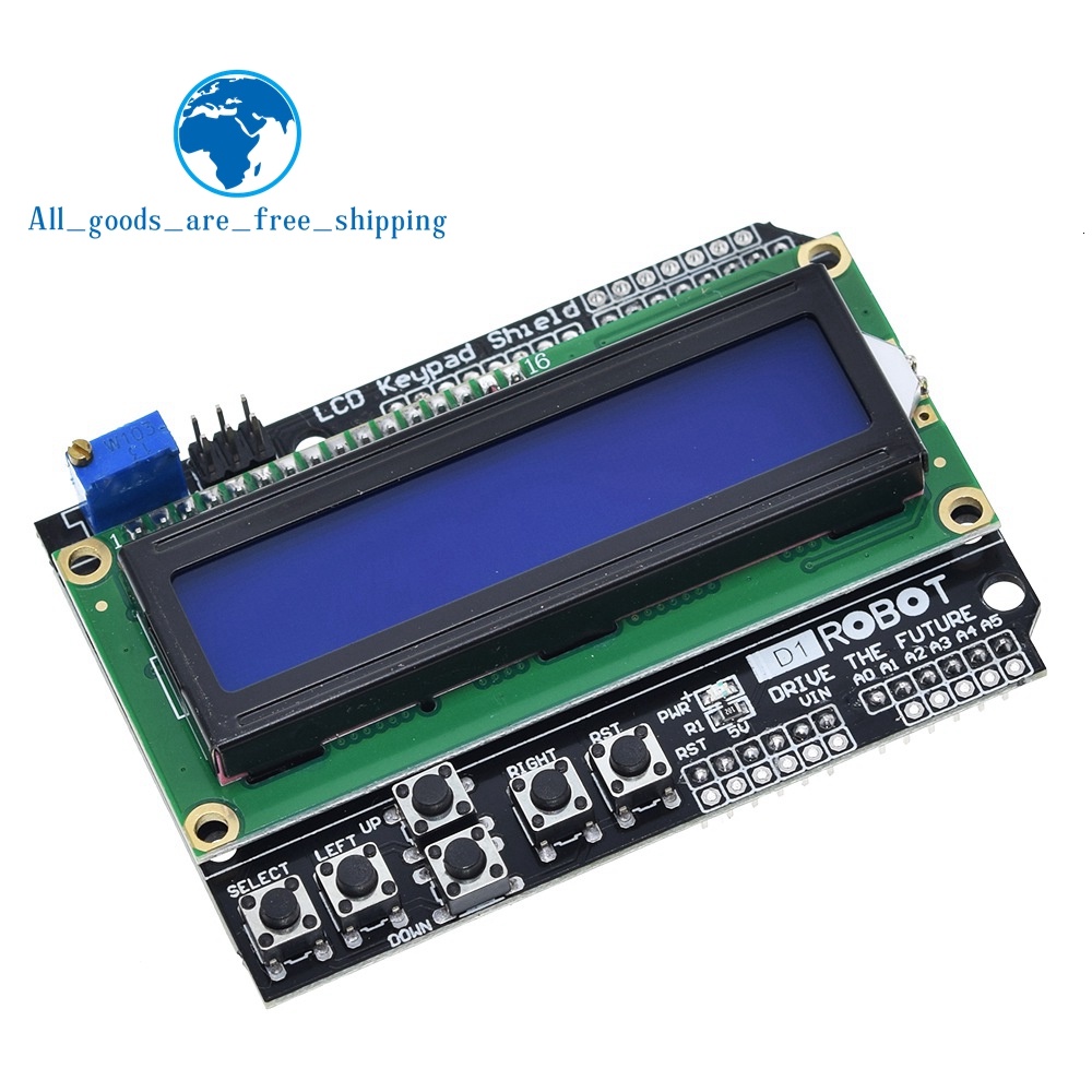 Lcd ฝาครอบโล่ LCD1602 LCD 1602 โมดูลสําหรับ Arduino ATMEGA328 ATMEGA2560 ราสเบอร์รี่ pi UNO หน้าจอสีฟ้า