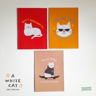 โปสการ์ด พิมพ์ลายศิลปะ สีขาว การ์ดอวยพร ตกแต่งผนัง
