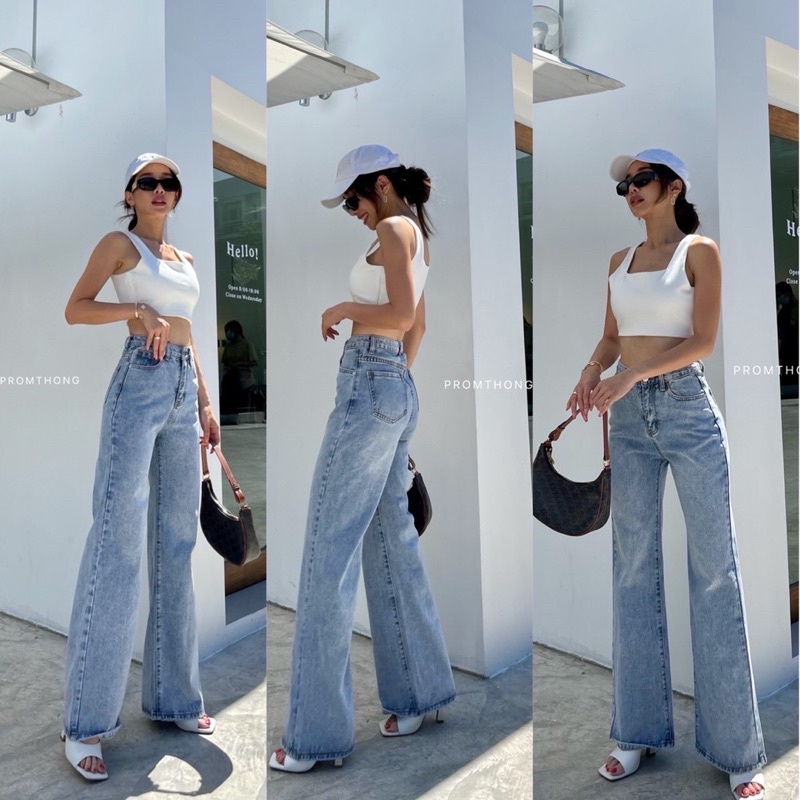 NO.PTJ3303 กางเกงยีนส์ขายาวทรงกระบอกเอวสูงป้ายพรมทอง👇