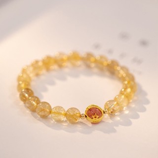 สร้อยข้อมือหินหินควอตซ์ไหมทอง(Golden Rutilated Quartz) และ(Strawberry Quartz)เรียกเงิน เรียกทอง หินมงคล หินนำโชค กำไลหิน