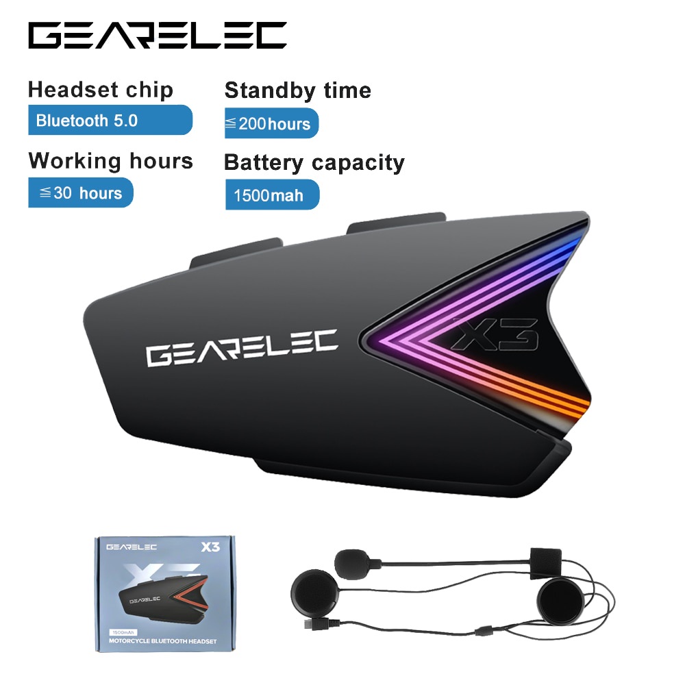GEARELEC X3 Bluetooth 5.0 ชุดหูฟังติดหมวกกันน็อครถจักรยานยนต์ IP65 หูฟังไร้สายกันน้ํารองรับแฮนด์ฟรีเ
