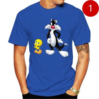 เสื้อยืดคอกลม แขนสั้น ผ้าฝ้าย 100% พิมพ์ลาย Sylvester The Cat And Tweety Bird แฟชั่นสําหรับผู้ชาย 2022