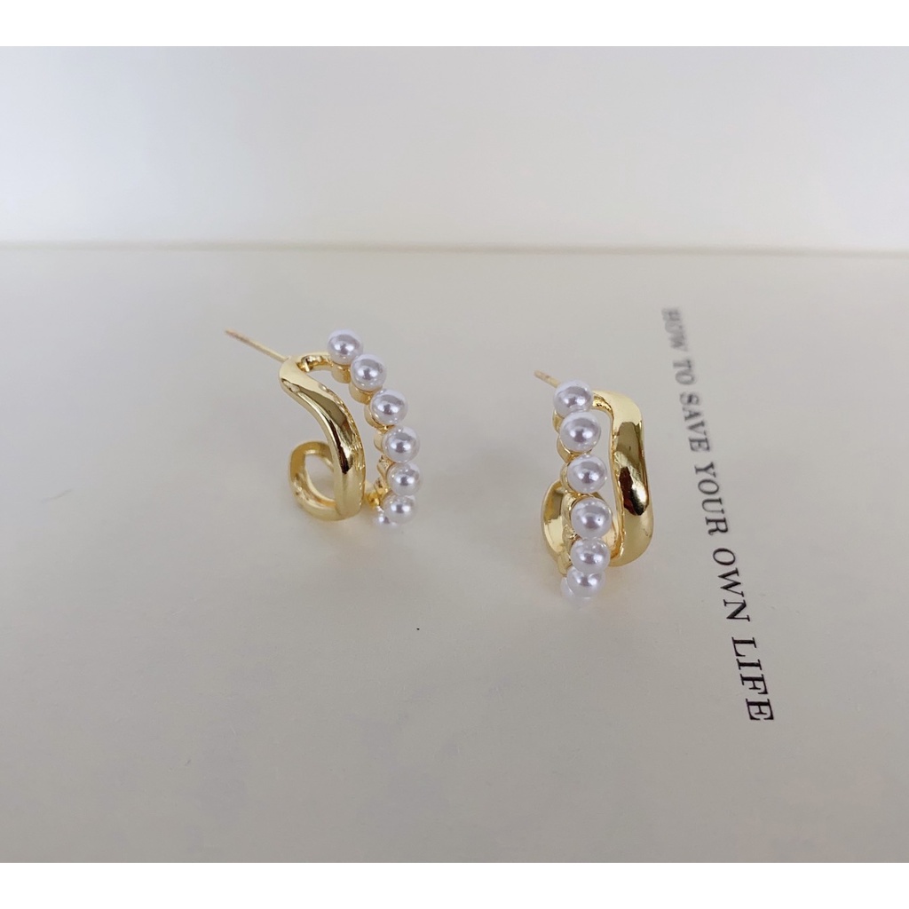 269-goodgift_station-ต่างหูเงิน 92.5 สีทองประดับมุกคู่กับเส้นรูปทรงคลื่น  ใส่เที่ยว ใส่ออกงานได้เลยค