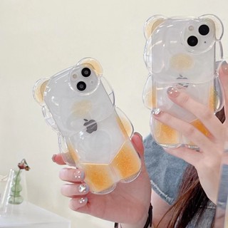 ✨ส่งเชือกเส้นเล็ก✨เคสไอโฟน14 Pro Max 13 12 11 เคส for iPhone 14พลัส แป้งแฟลชหมี โปร่งใส พกง่ายๆ การป้องกันการตก Case