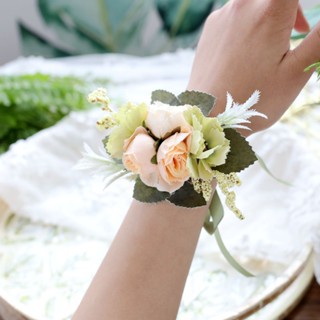 Boutonniere สายรัดข้อมือ สายรัดข้อมือ สร้อยข้อมือ ดอกไม้ อุปกรณ์จัดงานแต่งงาน บอล เจ้าสาว เต้นรํา ปาร์ตี้ อุปกรณ์เสริม