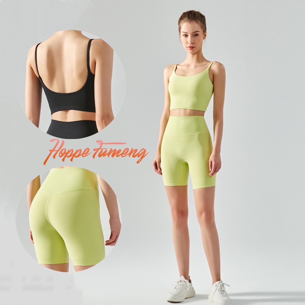 Hoppe FUMENG One Set 2 ชิ้น Women Fitness High Elastic Sports Yoga bra และกางเกงขาสั้น