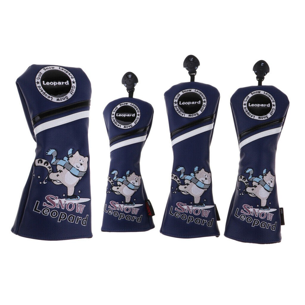 New Dark Blue Snow Leopard Design Golf Wood Club Cover Driver Fairway Hybrid Headcover for Taylormade Callaway Ping #5