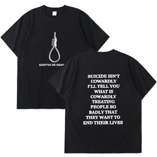 เสื้อยืดเปล่า เอาตัวรอดหรือหายไปเสื้อยืดพิมพ์ลายผู้ชายผู้หญิงยุโรปอเมริกันฮิปฮอปสเก็ตบอร์ดฮาราจูกุวินเทจแขนสั้นสีดํา T-