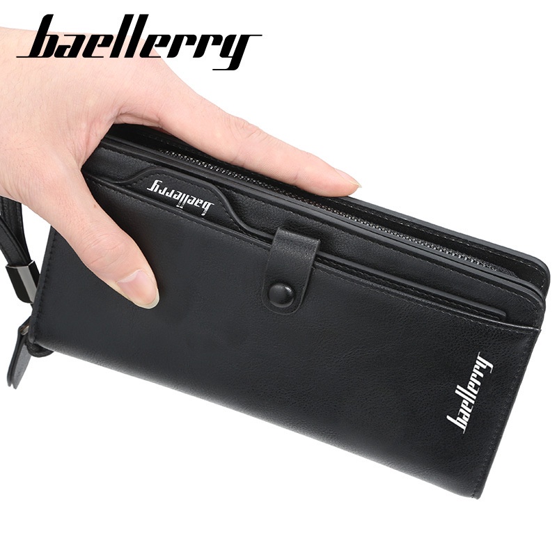Hitam Original BAELLERRY WOMEN & 39;S LONG WALLET KABILA หนัง WA592B5 ขนาดใหญ่สีดําเกาหลีการ์ด MONEY