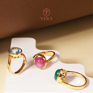 T vera - เครื่องประดับพลอยแท้ แหวนรุ่นไดอาน่า Handcrafted เงินแท้ชุบทอง 22k