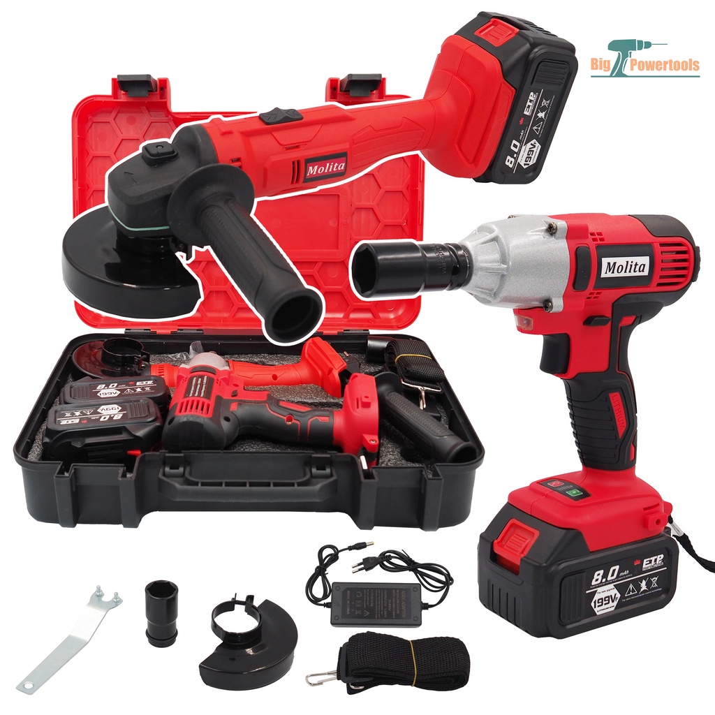 (แพ็คคู่) MOLITA เครื่องเจียร์ไร้สาย 199V +บล็อกแบต 199V แบตเตอรี่ 2ก้อน เครื่องเจียร์แบตเตอรี่ หินเ