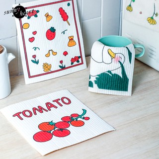 Sunnyheart ผ้าขนหนู ลายการ์ตูน ติดทนนาน ไม่ซีดจาง สําหรับเช็ดจาน ใช้ในบ้าน