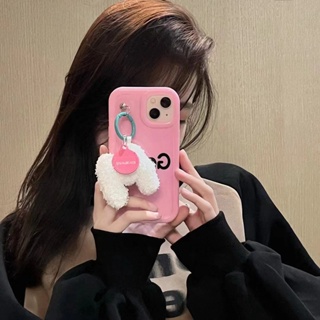 เคสโทรศัพท์มือถือ ซิลิโคนนิ่ม พร้อมจี้ตุ๊กตาน่ารัก สีชมพู สําหรับ Iphone 14 14promax 14pro 13 13promax 13pro 12 12promax 12pro 11 11promax