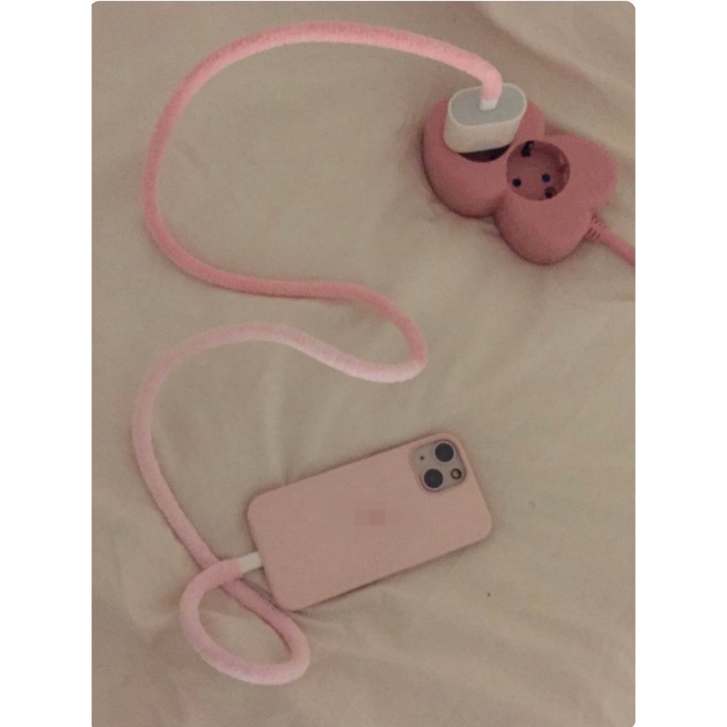 สายชาร์จโทรศัพท์มือถือ ผ้ากํามะหยี่ขนนิ่ม สีชมพู ยาว 1.0 ม. แฟชั่นสไตล์เกาหลี สําหรับเด็กผู้หญิง