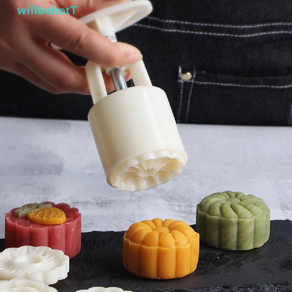 [WillbehotT] 1Set Flower Mooncake Mold Festival DIY Hand Pressure Fondant Pastry Mould Tool [NEW]