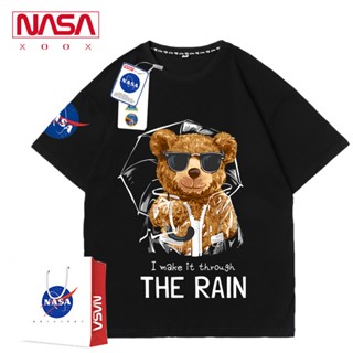 เสื้อยืดแขนสั้น คอกลม ผ้าฝ้าย ทรงหลวม พิมพ์ลายหมี NASA แฟชั่นฤดูร้อน สําหรับผู้ชาย