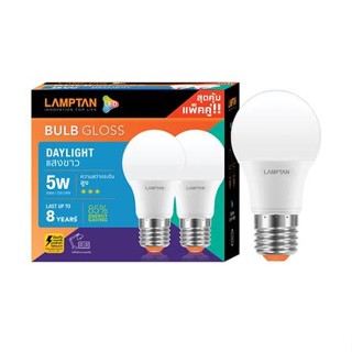 หลอด LED LAMPTAN BULB GLOSS 5 วัตต์ DAYLIGHT แพ็ค 2 ชิ้น