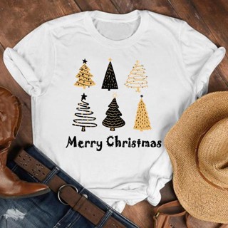 Tee Women Tree 2022 O-neck Holiday Tshirt Nice Merry คริสต์มาสการ์ตูนกราฟิกยอดนิยมปีใหม่เสื้อยืดสวย