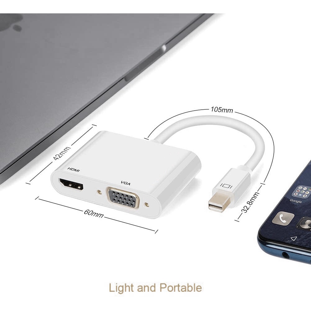 ประกัน 1 ปี 2 in 1 อะแดปเตอร์ สายต่อจอ Mini Display Port to HDMI VGA ฉาย จอภาพ Mini DP
