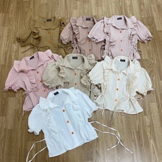 WQ0301 ตุ๊กตาระบายหน้า มี7สี เสื้อเชิ้ตคอปกแขนตุ๊กตาระบายหน้า มีเชือกผูกโบว์