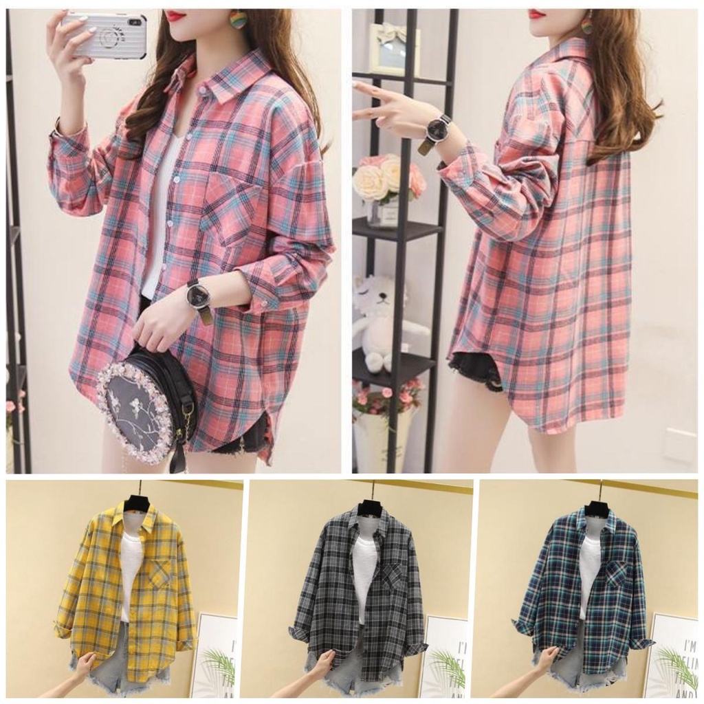suysuy พร้อมส่ง เสื้อเชิ้ตลายสก็อต แขนยาว กันแดด เสื้อใส่สบายชิวๆ