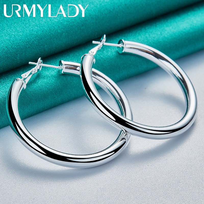 Urmylady ต่างหูเงินแท้ 925 ทรงกลม 50 มม. เครื่องประดับแฟชั่น สําหรับผู้หญิง งานหมั้น งานแต่งงาน ปาร์ตี้