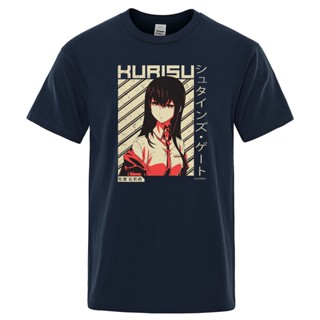 เสื้อขาว Makise Kurisu มาใหม่ฤดูร้อนพังก์ร็อคผู้ชายเสื้อยืดชายผ้าฝ้ายลําลองเสื้อยืด Steins ประตูท็อปส์ซูอะนิเมะญี่ปุ่น S