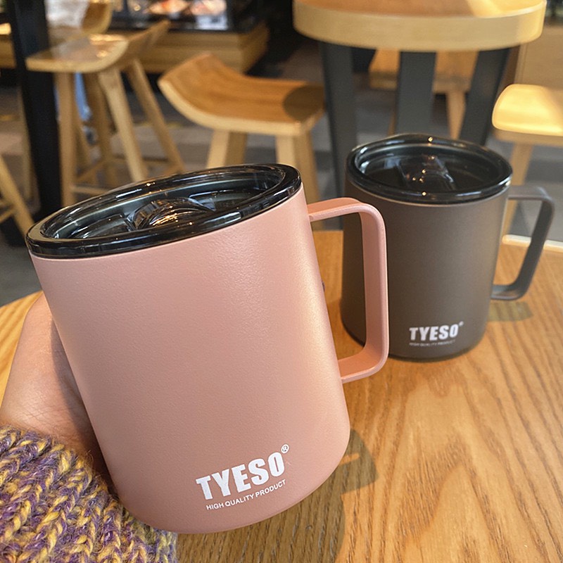 แก้วTyeso ของแท้ sus304 มีฝาปิดและมีหูจับ  แก้วเก็บอุณหภูมิ ขนาดความจุ 400 ml เก็บร้อน-เย็นได้นาน