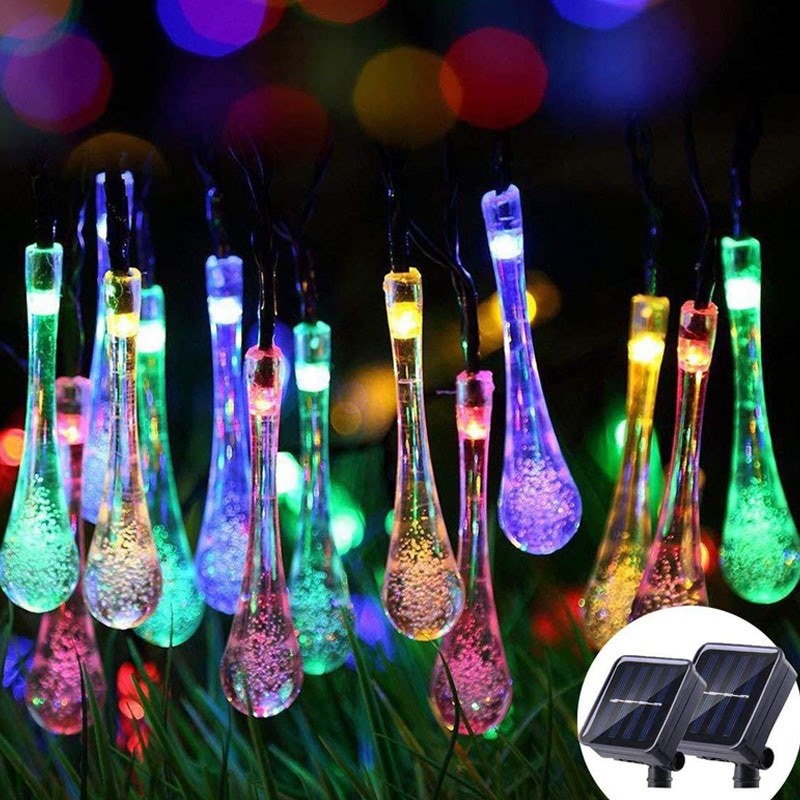【 Outdoor Lighting】6.5M 30 LED String Fairy Lights Crystal Water Droplets Icicle Solar Lamp Power Solar Garlands Garden