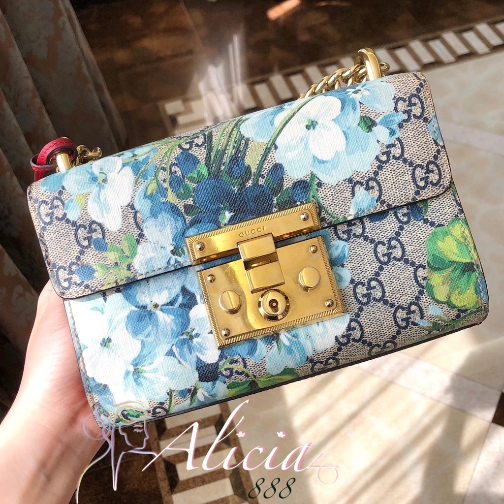 GUCCI Blooms Small Padlock Shoulder Bag in GG Supreme Canvas GHW 409487