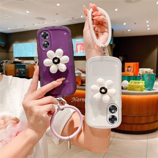 เคสโทรศัพท์ OPPO A17 A17K A77S A77 A57 Reno 8 8Z 8Pro 7 Pro 7Z 5G 4G เคส Girls Style Handphone Case with Fashion Flower Stand Transparent Softcase Silicagel Wriststrap Protection Camera Cover