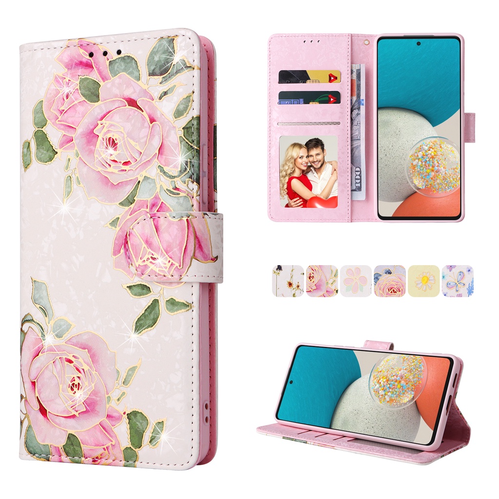 เคส Case for Samsung Galaxy A12 A22 A52 A52s A13 A23 A33 A53 A14 A34 A54 A15 A25 A35 A55 5G A04 A04s A05 A05s เคสฝาพับ เคสเปิดปิด Leather Case Flip Cover Luxury Flower Magnetic Wallet With Card Holder Slots Hand Strap Lanyard Soft TPU Phone Casing FDSTJ ราคา ถูกที่สุด ดีลบีเคเค แกลเลอรีภาพที่ 3