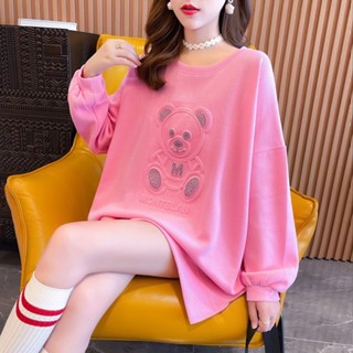 เสื้อกันหนาวแขนยาวโอเวอร์ไซส์ ผ้านิ่ม พิมลายนูน สวยตรงปก