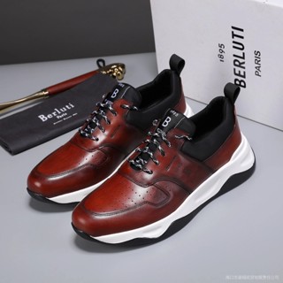 Pluti Berluti รองเท้าผ้าใบหนังลําลอง เข้ากับทุกการแต่งกาย สไตล์สปอร์ต สําหรับผู้ชาย