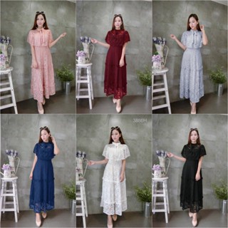 👗Pfashion [ส่งไว!!🚛] P3886 แม็กซี่เดรสผ้าลูกไม้ ทรงคลุมไหล่ Off-the-shoulder lace maxi dress