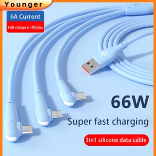 3in1 สายชาร์จ USB C 66W Micro USB Type-C 6A สําหรับ i-Phone 14 13 Andriod