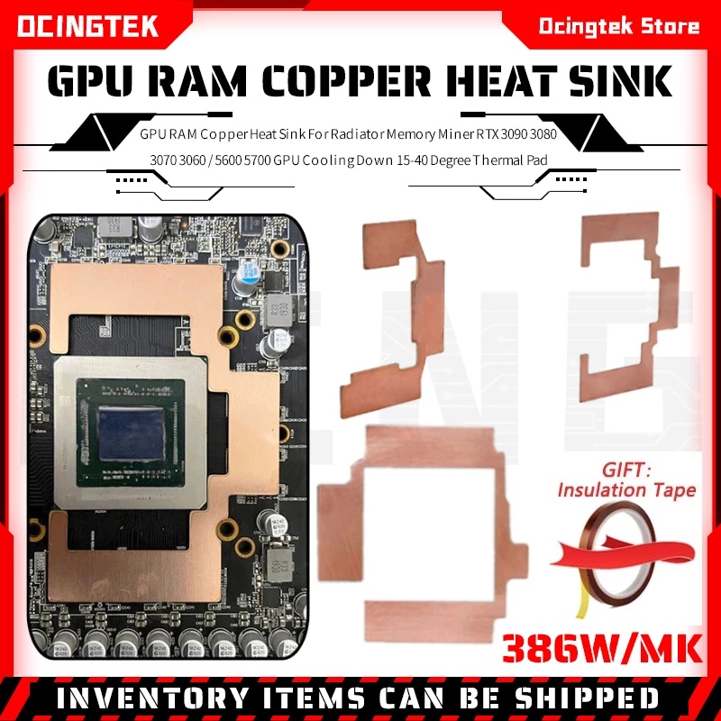 ฮีทซิงค์ระบายความร้อน GPU RAM ทองแดง 15-40 องศา สําหรับหน่วยความจําหม้อน้ํา Miner RTX 3090 3080 3070 3060 5600 5700 GPU