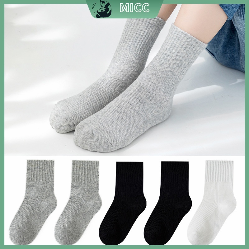 【Bangkok Delivery】5 คู่ 1-12 ปี ถุงเท้าสีทึบ ถุงเท้า ขนาดกลาง สีดํา สีขาว สีเทา 