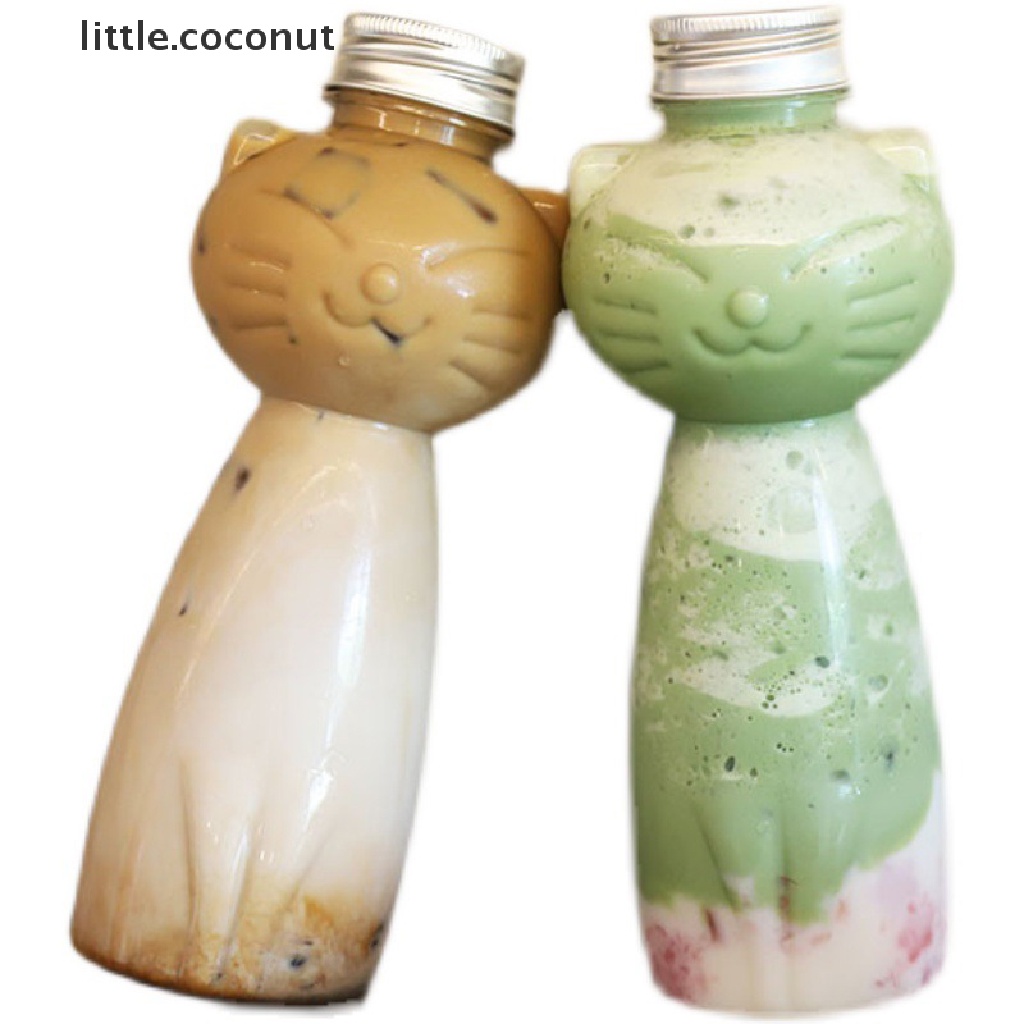 [little.coconut] Homemade Juice Bottles Cat Design Beverage Bottle Juice Bottles Transparent Juicing Beverage Milk Tea Bottle Cold Drink Milk Tea Juice Sealed Cap Bottle Boutique